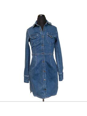 Free People Bo Denim Mini Dress Size XS Blue Jean Long Sleeve Button Front
